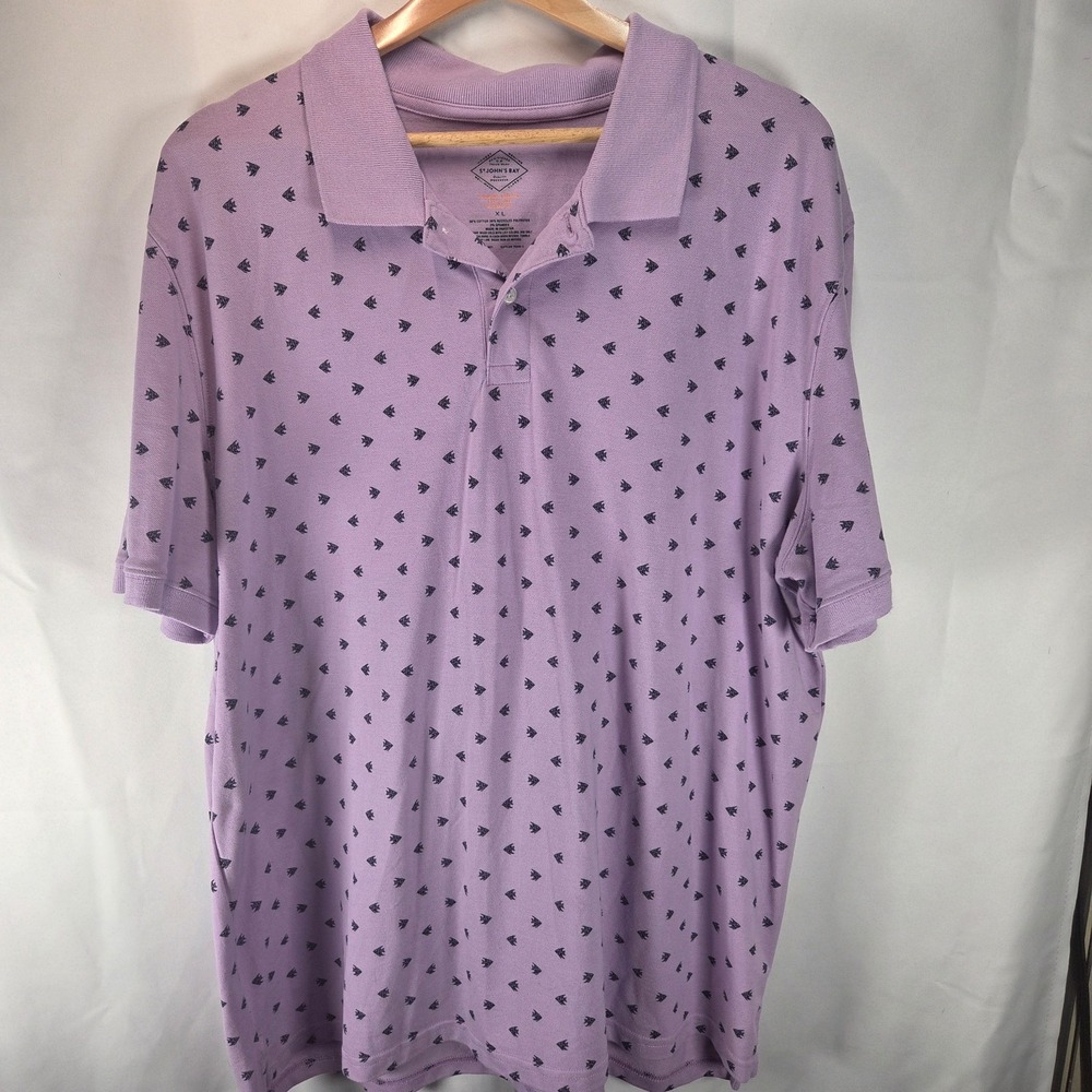 St‎ John's Bay Mens Purple Comfort Stretch Classic Fit Fish Print Polo Shirt XL